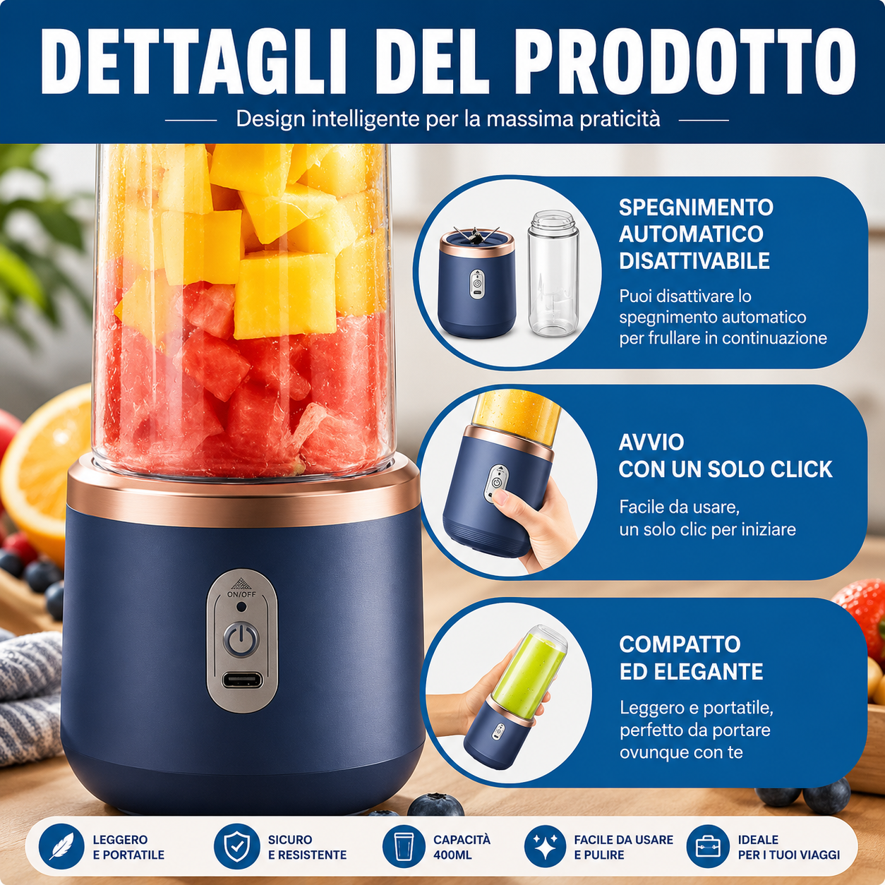 Frullatore Portatile Ricaricabile USB 400 ml