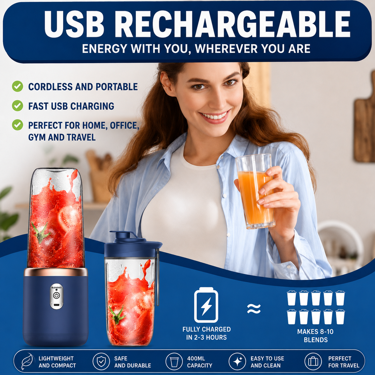Frullatore Portatile Ricaricabile USB 400 ml