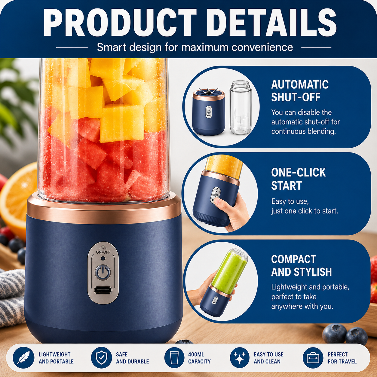Frullatore Portatile Ricaricabile USB 400 ml